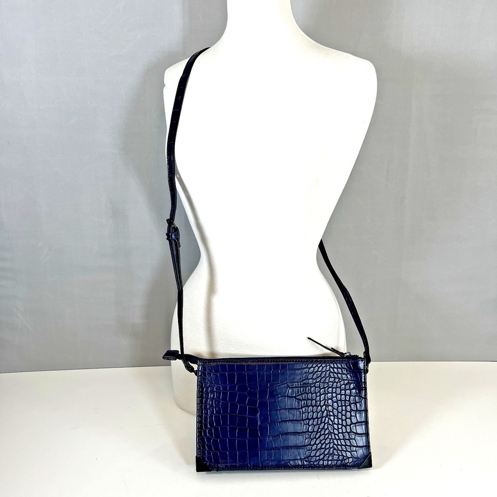 Kate & Alex Crossbody Bag Navy Blue Crocodile‎ Convertible Clutch Adjustable - Picture 5 of 5